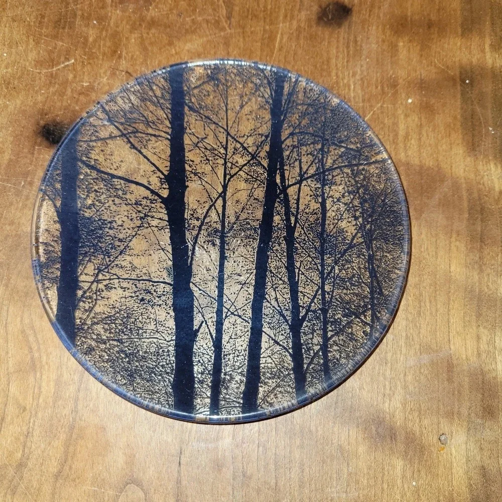 Clear Glass Plate With Dark‎ Woods Design